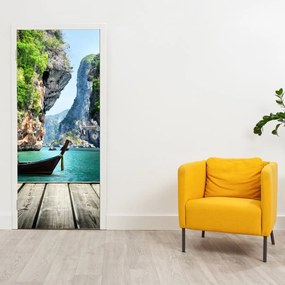 Fototapeta na dvere - Dlhá loď na pláži (95x205cm)
