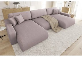 Svetloružová menčestrová rozkladacia/s úložným priestorom rohová pohovka Sara – Ropez