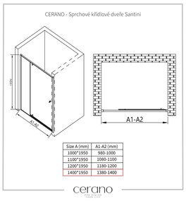 Cerano Santini, krídlové sprchové dvere 140x195 cm, 6mm číre sklo, chrómový profil, CER-CER-426214