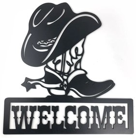Veselá Stena Drevená nástenná čierna dekorácia Cowboy Welcome