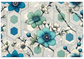 Tapeta modré kvety s geometrickým pozadím