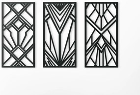 drevko 3-dielny abstraktný obraz Geometrické tvary Rozmer obrazu: 37 x 65 cm, Farba dekorácie: Čierna