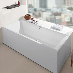 VILLEROY &amp; BOCH Squaro Edge 12 pravouhlá vaňa z materiálu Quaryl, odtok v strede, 1900 x 900 x 450 mm, biela alpská, UBQ190SQE2DV-01