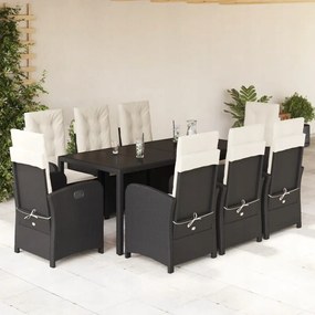 vidaXL 9-dielna záhradná jedálenská sada s vankúšmi čierna polyratan