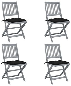 Skladacie vonkajšie stoličky s podložkami 4 ks akáciový masív