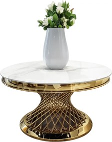 OKRÚHLY KONFERENČNÝ STOLÍK AUDREY BIELY MRAMOR + ZLATÝ 80 cm