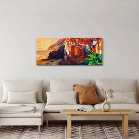Obraz - Dedina na pobreží Cinque Terre, Talianska riviéra, moderný impresionizmus (120x50 cm)