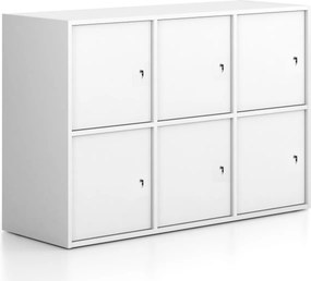 Kancelárska skriňa FRAME, nízka, 6x dvere, 1299 x 450 x 881 mm, cylindrický zámok, biela