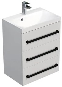 Kúpeľňová skrinka s čiernou úchytkou a umývadlom SAT Cube Way 60x76,5x40 cm biela lesk lesk/mat CUBE2C603BL, 1 ks