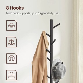 Stojací vešiak v tvare stromu s 8 háčikmi, 3 možnosti výšky, čierny