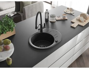 Mexen Kevin, granitový drez 586x458x190 mm, 1-komorový a biela batéria Duo, čierna, 6517-77-671701-70-B