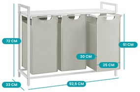 Trojdielny kôš na bielizeň, krémový