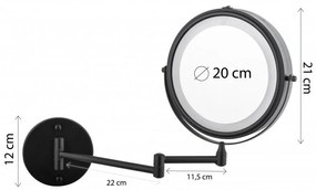Erga Eda, LED osvetlené kozmetické zrkadlo na make-up ø20 cm, čierna matná, ERG-YKA-CH.EDA-BLK