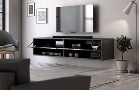 Závesný TV stolík Derby 140 cm čierny mat/čierny lesk