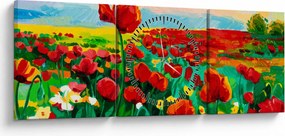 Obraz poľa s vlčími makmi (s hodinami) (90x30 cm)
