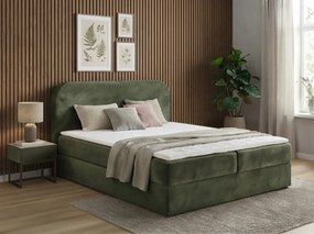 Čalúnená posteľ boxspring FORENA 180x200 cm tmavozelená Matrac: Bonell pružinová matrac