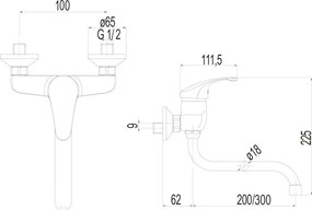 Mereo, Mereo Drezová nástenná batéria, Sonáta, 100 mm, s ramienkom rúrkovým ø 18 mm - 300 mm, chróm, MER-CB301A06N
