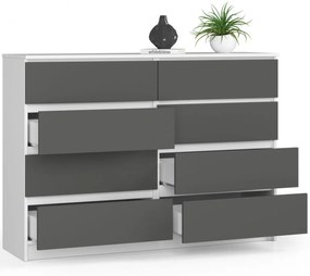Komoda Kuba 140 cm 8 zásuviek biela/grafitová