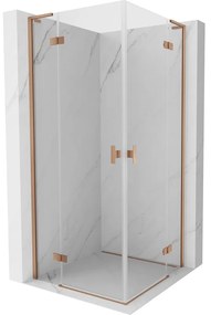 Mexen Mist-H L Duo, 2-krídlový sprchový kút 85 x 85 cm, číre sklo, medený matný profil, 8A5L-085L-085P-65-00