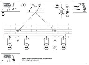 Čierne stropné svietidlo Sollux Etna 4L