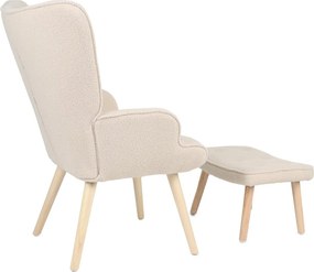 Relaxačné kreslo ušiak ROMEO II + taburet — masívne drevo, látka bouclé, prírodná / krémová