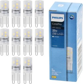 10x G9 LED žiarovka PHILIPS 1,9W 25W 220lm teplá biela 3000k sada žiaroviek