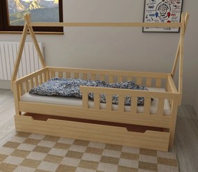 Detská domčeková posteľ z masívu borovice TEA - 200x90 cm - prírodná