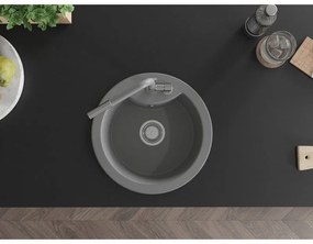 Mexen Diego, 1-komorový granitový drez 488x488x167 mm a drezová batéria Flora, šedá, 6512-71-670401-06
