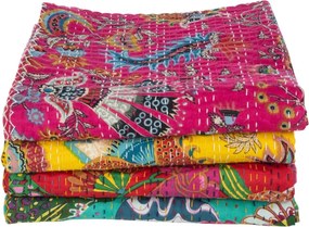 Tyrkysový bavlnený pléd s prešívaním Beach Plaid - 180*130 cm