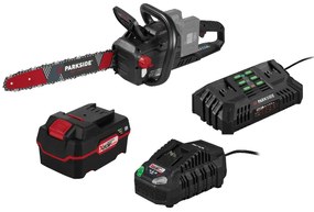 Parkside®  Aku reťazová píla Ppksa + Dvojitá nabíjačka na akumulátor + Rýchlonabíjačka akumulátora 20 V/4,5 A + Akumulátor 20 V/4Ah  (800011510)