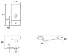 Cersanit K677-005 - Umývadlo na dosku LARGA 22x50 cm keramika lesklá biela