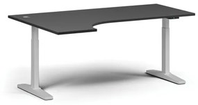 Výškovo nastaviteľný stôl, elektrický, 675-1325 mm, rohový ľavý, doska 1800x1200 mm, biela podnož, grafit