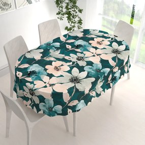 Biante Zamatový oválny obrus Tamara TMR-027 Veľké kvety na tmavo zelenom 120x180 cm