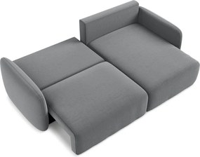 Sivá zamatová rozkladacia/s úložným priestorom rohová pohovka (pravý roh/s leňoškou) Kalena – Makamii