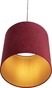 Závesné svietidlo s červeným zamatovým tienidlom so zlatom 40 cm - Combi