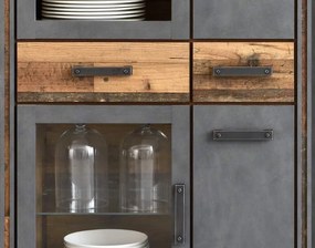 Vysoká vitrína Prime, vintage optika dreva