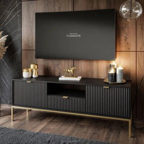 TV stolík CORA čierna matná + zlatá podnož