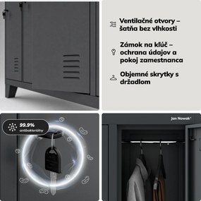 Kovová šatní skriňa na oblečenie BHP 10-dverová BARTEK 1360 x 1720 x 450 mm, antracitová