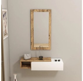 Nástenná polica + nástenné zrkadlo VIEN biela/borovica atlantic