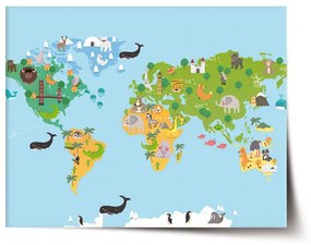 Sablio Plagát Zvieracia mapa sveta - 90x60 cm