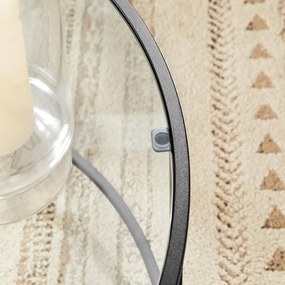 Okrúhly konferenčný stolík, sklenený stolík s kovovým rámom, čierny