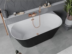 Mexen Oval Slim, voľne stojaca vaňa ku stene, 170 x 80 cm, biela-čierna, ružové zlato prepad, 52661708075-60