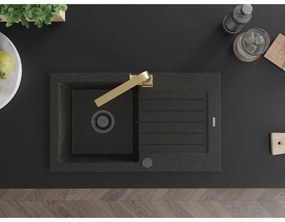 Mexen Pablo, granitový drez 752x436x161 mm, 1-komorový a zlatá batéria Rita, čierna-zlatá metalíza, 6510-75-670300-50-B