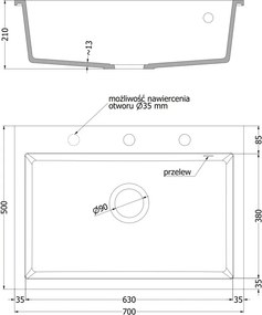 Mexen Elix granitový kuchynský drez 1-komorový 700 x 500 mm, čierny s bielymi škvrnami, chrómový sifón - 6526701005-76