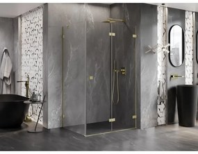 Mexen Lunar-F, sklápací sprchový kút pravý 100 x 90 cm, 8mm číre sklo, zlatý matný profil, 836-100-090-55-00-P