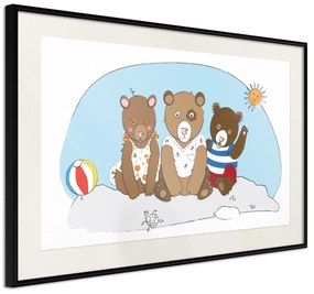 Artgeist Plagát - Teddy Bears on the Beach [Poster] Veľkosť: 30x20, Verzia: Zlatý rám s passe-partout