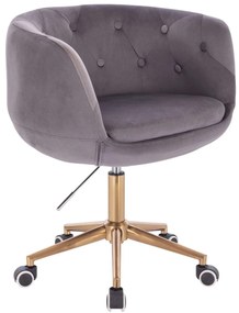 LuxuryForm DESIGN Kreslo MONTANA VELUR na zlatej podstave s kolieskami - sivé