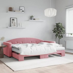 Rozkladacia denná posteľ s matracmi ružová 80x200 cm zamat 3197321