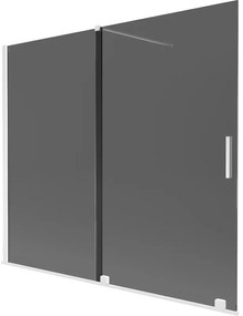 Mexen Velar, 2-krídlová posuvná vaňová zástena 180 x 150 cm, 8mm šedé sklo, biela matná, 896-180-000-41-20