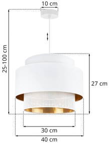 Závesné svietidlo Asti, 1x PVC/biele textilné tienidlo, (fi 40cm), g/c, w